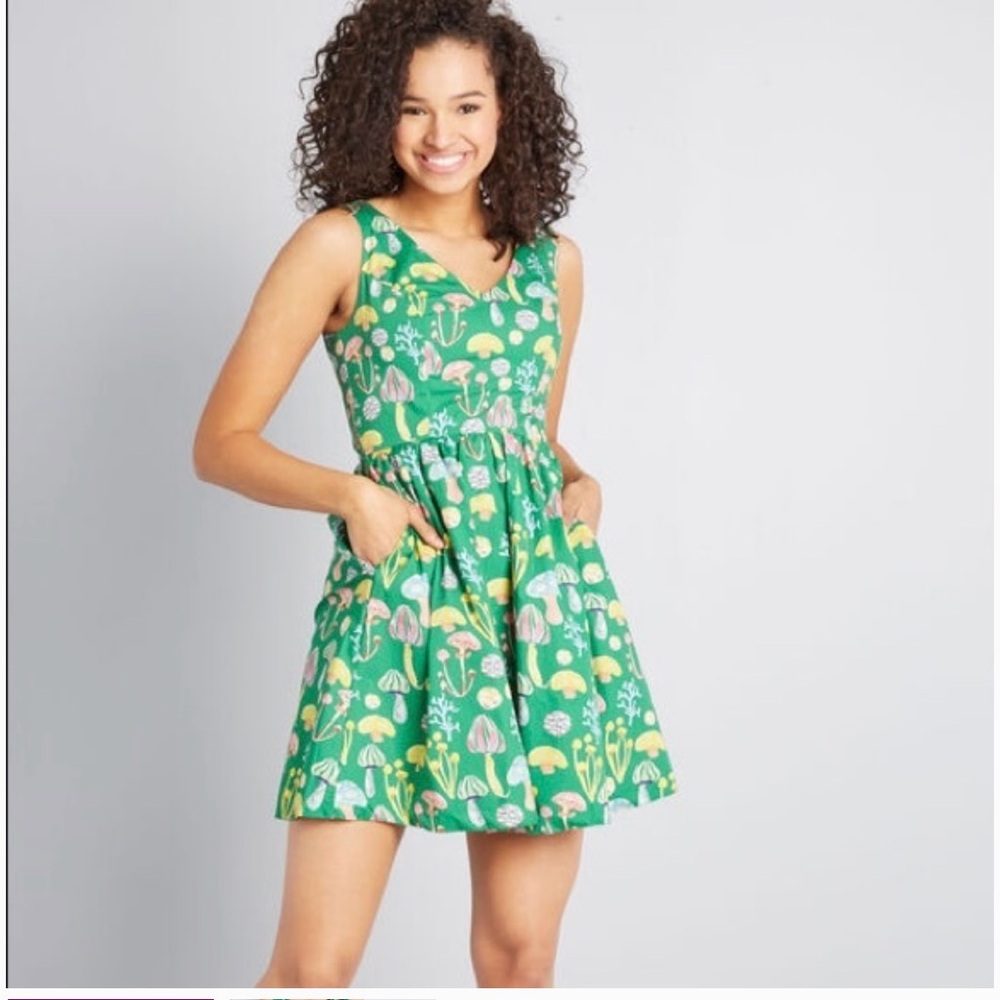 Modcloth Green Dress with Mushroom Print